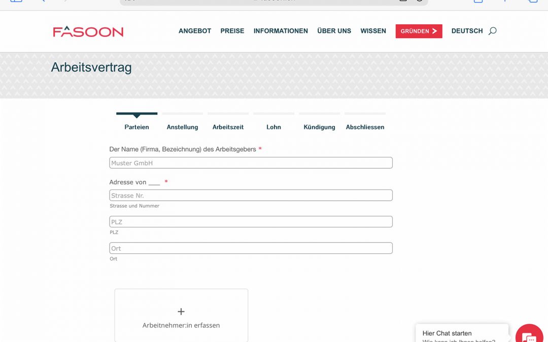 Fasoon lanciert online Vertragsgenerator